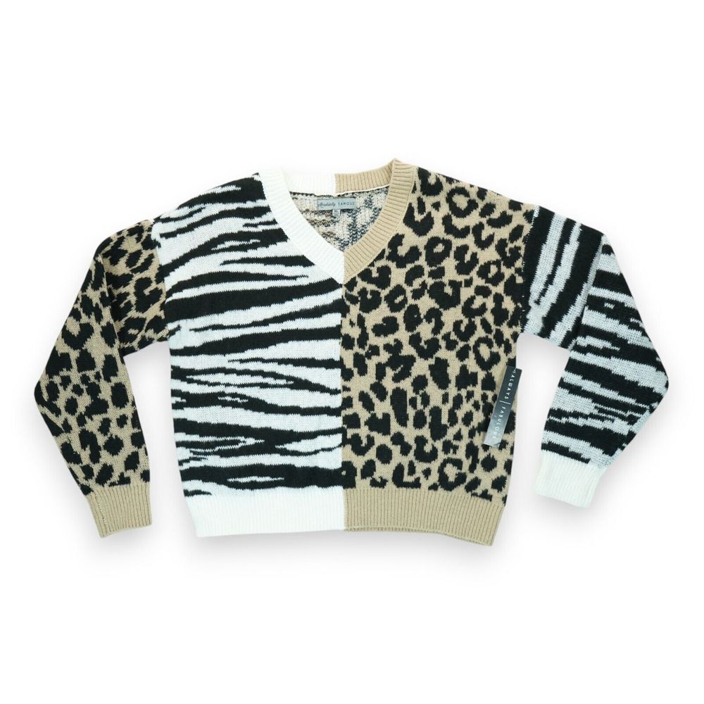 NWT Absolutely‎ Famous Multicolor Animal Print V-Neck Pullover Sweater Size XL